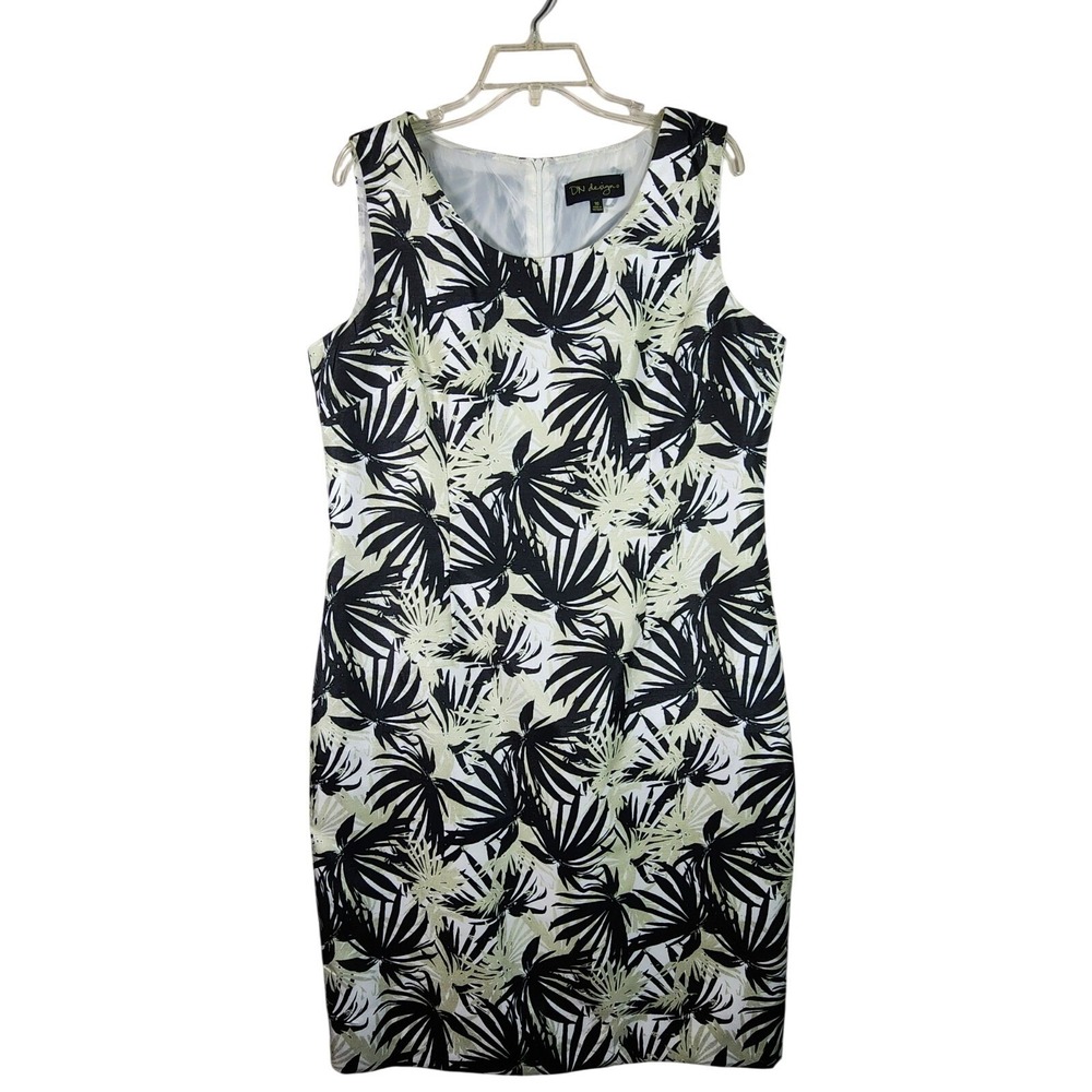DN Designs Womens 16 Tropical Palm Leaf Sheath Dress Lined Career Resort Coastal